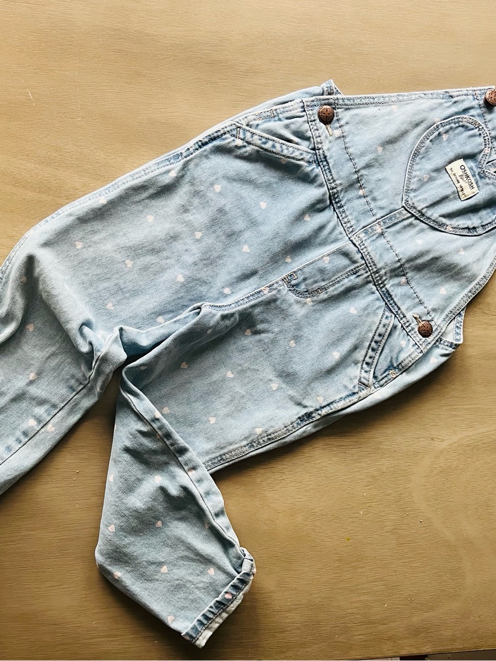 OshKosh B'gosh Light Blue Denim Overalls with Pink Heart Print